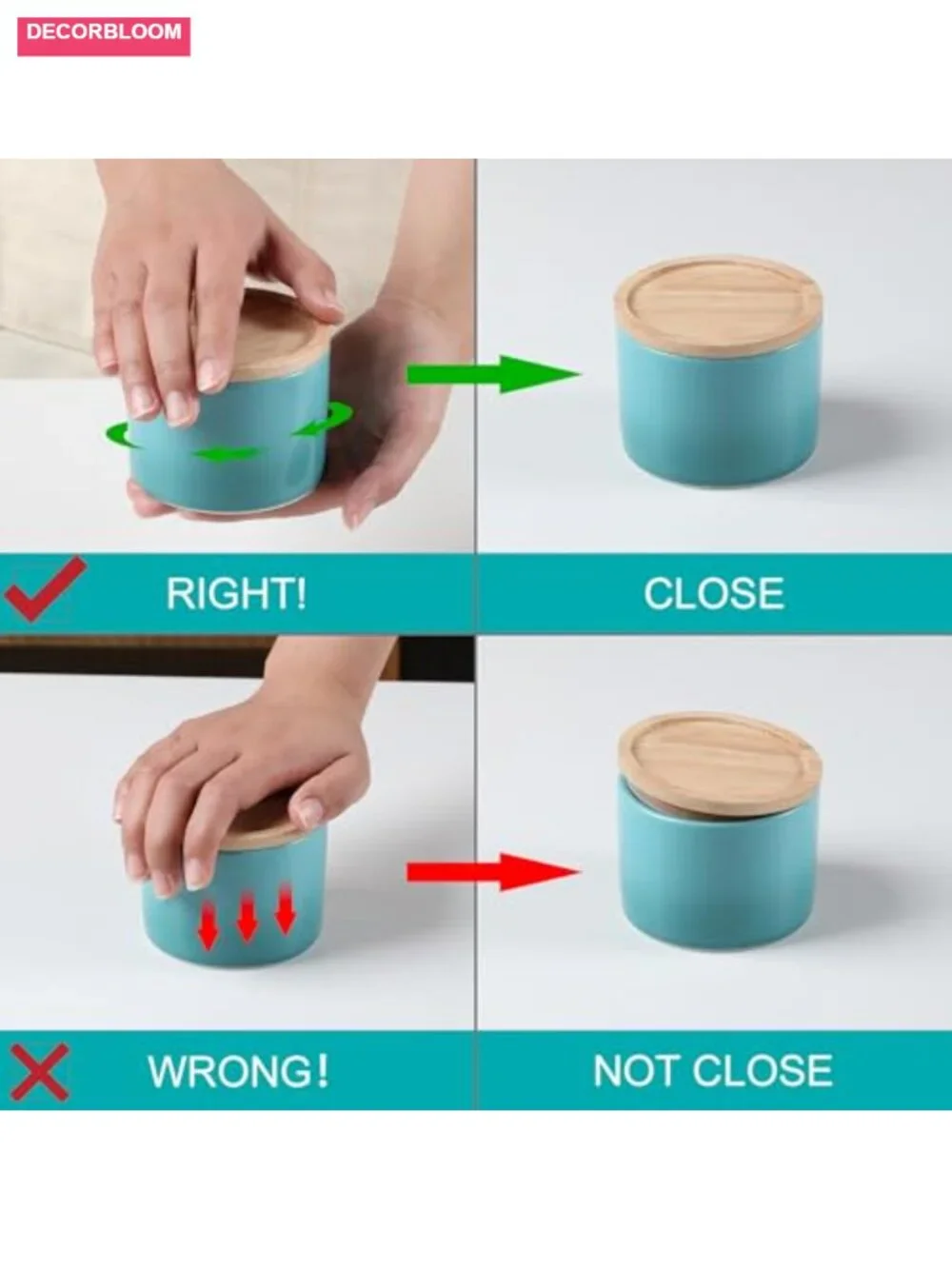 Ceramic Food Storage Canister with Airtight Wooden Lid Stackable